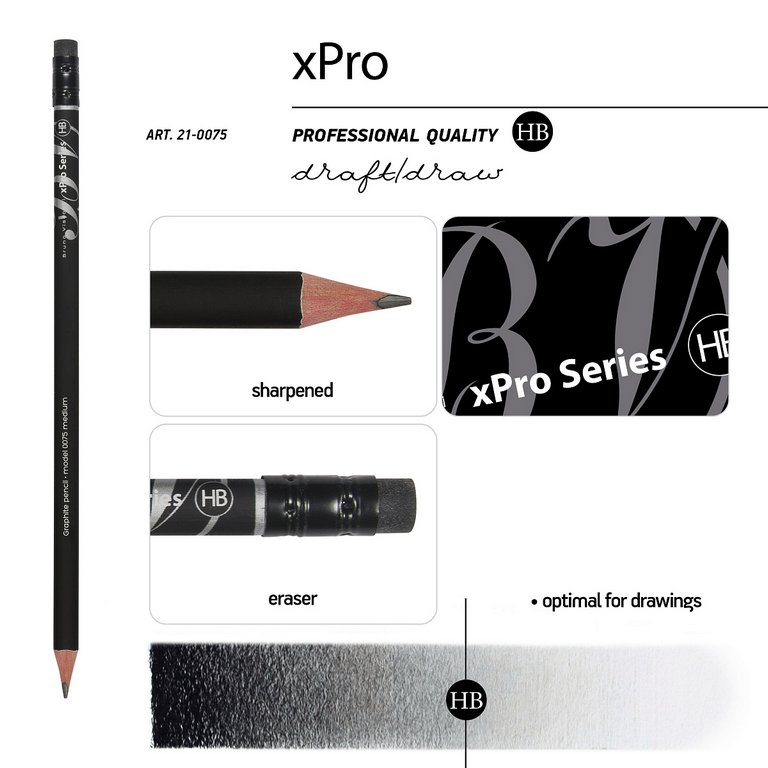 Карандаш ч/г HB трехгранный Bruno Visconti "xPro" с ластиком