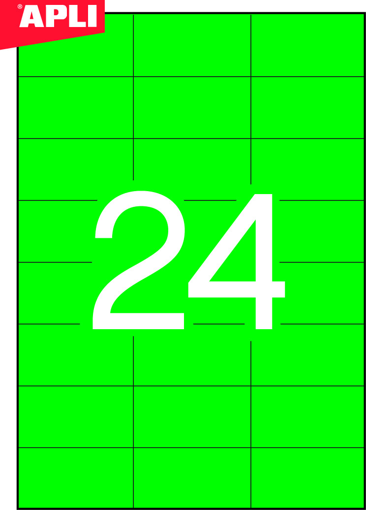 Этикетки самоклеящиеся А4 70*37, 24 этикетки, прямоуг. края, зеленые, Apli