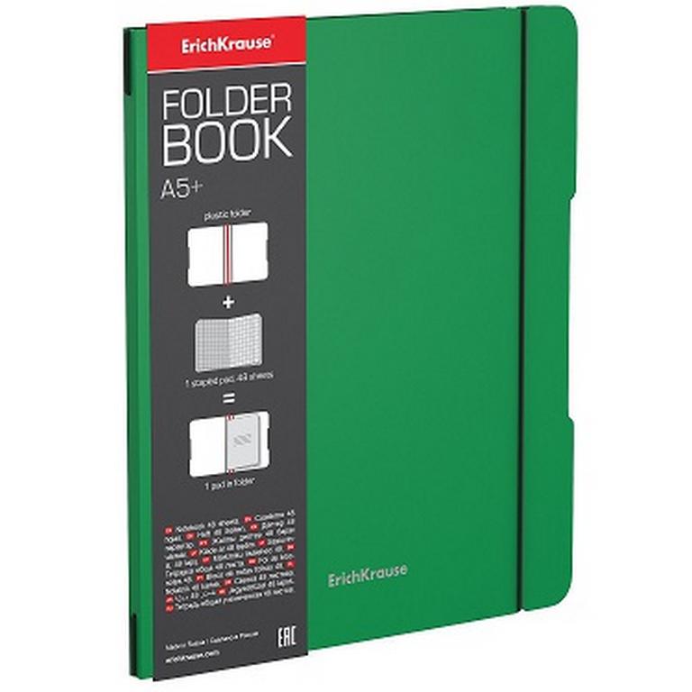 Тетрадь 48 лист кл. А5+ на скрепке в съемной пласт. обл. "FolderBook Classic" зеленый