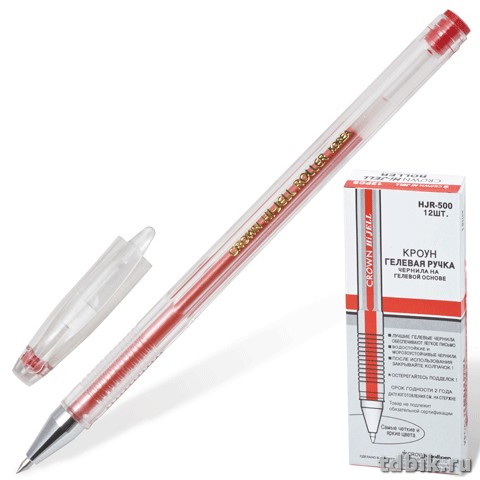 Ручка гелевая Crown  0,5мм красная (стерж.138мм, линия 0,35мм)