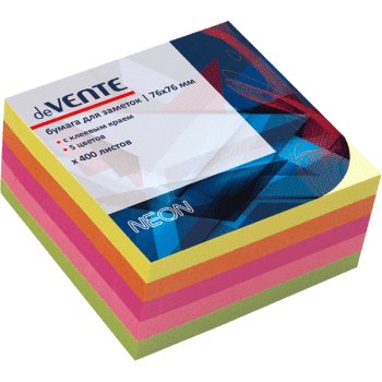 Бумага с клеевым краем  76*76 мм, 400 л, неон. 5 цв. "deVENTE"