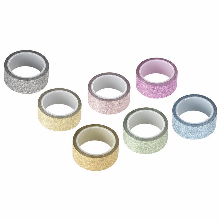 Скотч декоративный набор 1,5см*3м, 7шт/уп, с блестками ПАСТЕЛЬ, ОСТРОВ СОКРОВИЩ