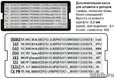 Касса шрифта для штампов и датеров 2,2 и 3,1 мм Trodat (латинский шрифт)