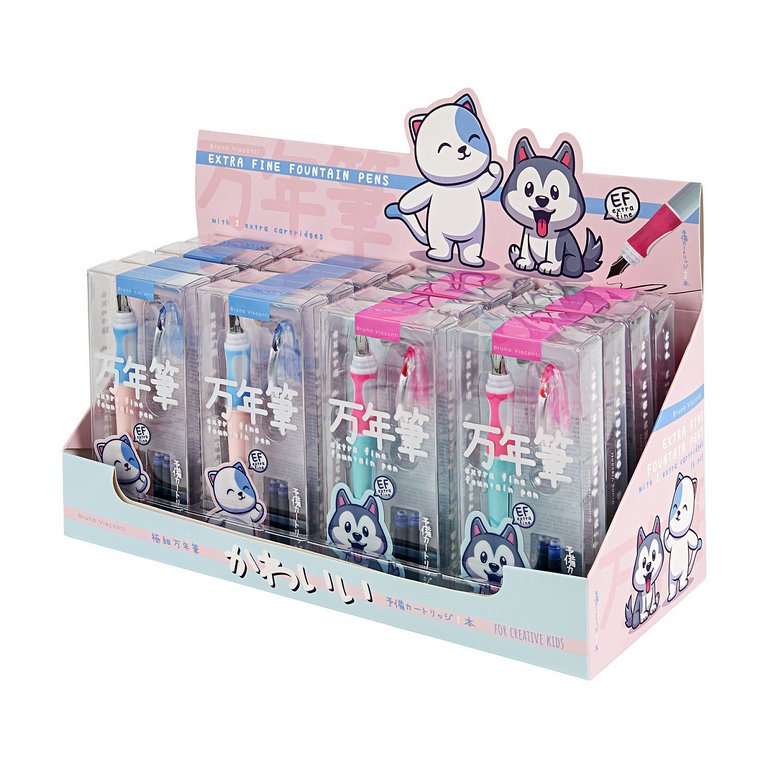 Ручка перьевая Bruno Visconti "KAWAII ANIMALS" синяя (2 сменных картриджа в комплекте)