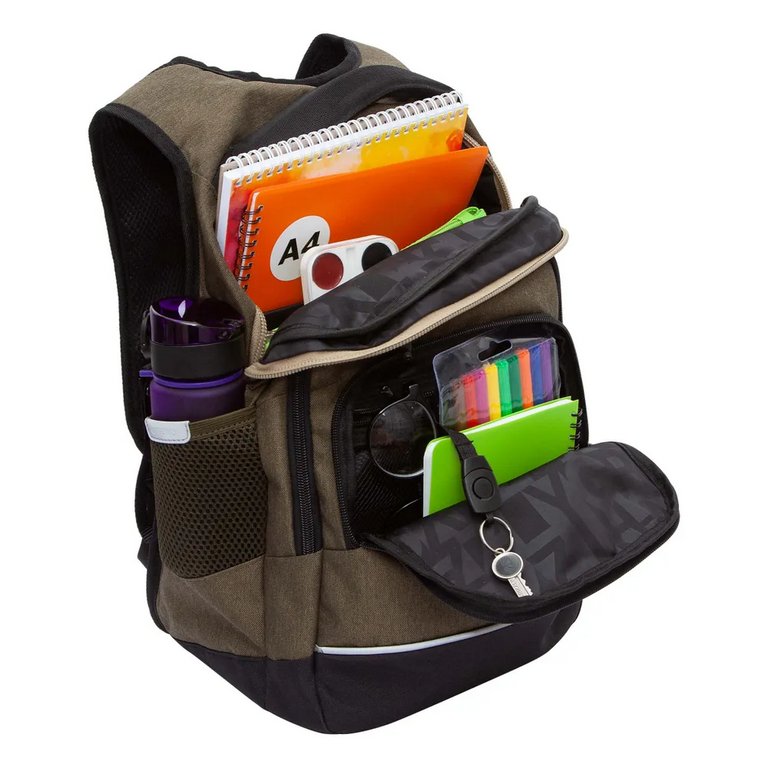 Рюкзак школьный для мальчика Grizzly 40*25*22 см, хаки/бежевый