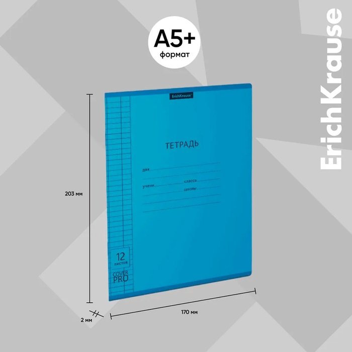 Тетрадь 12 лист кл. А5 "Классика"  CoverPrо fizzy" голубая пластик. обложка