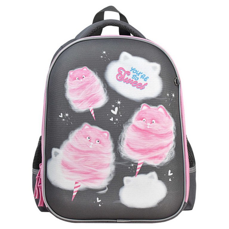 Рюкзак каркасный для девочки Феникс+ "Котоваты" 29*39*14 см серый