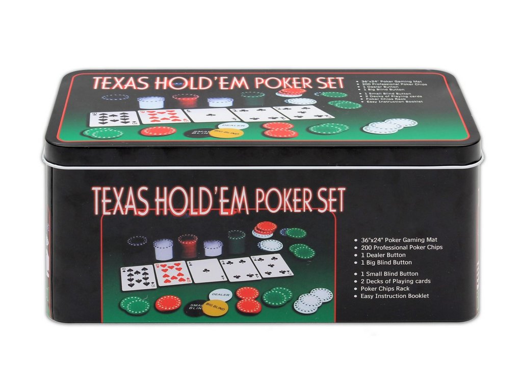 Набор для игры в покер в метал. коробке: 200 фишек +  2 колоды карт (картон), сукно