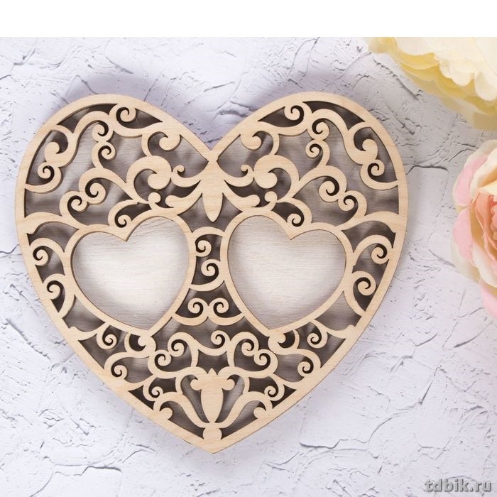 Подставка под кольца "Белое сердце"  15*15,5*0,9 см, дерево