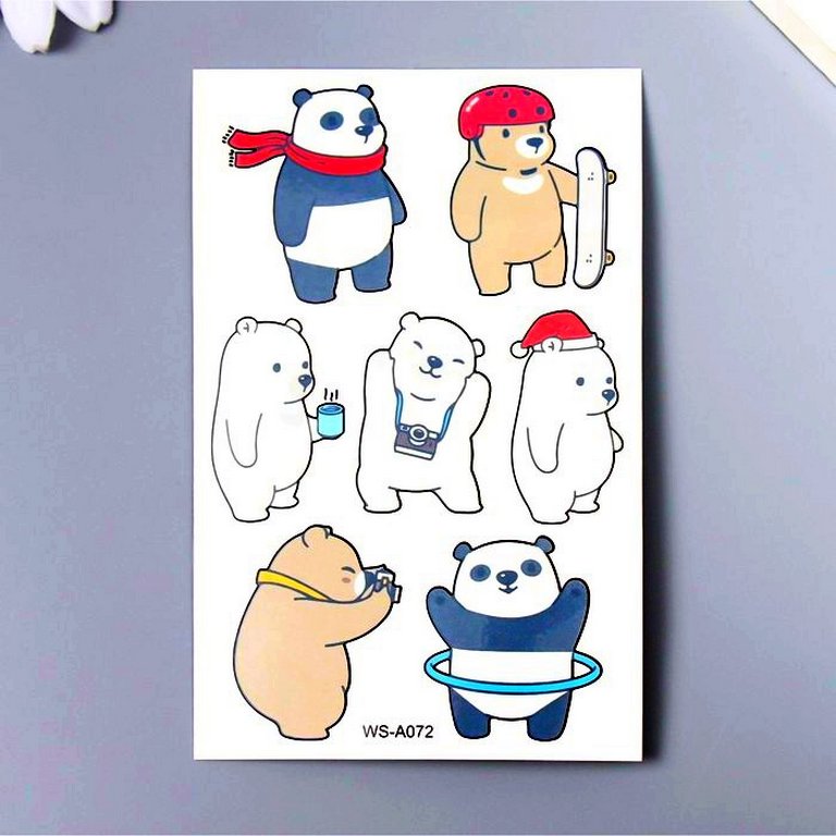 Наклейка-тату "Мишки. Увлечения" МИКС 12х7,5 см