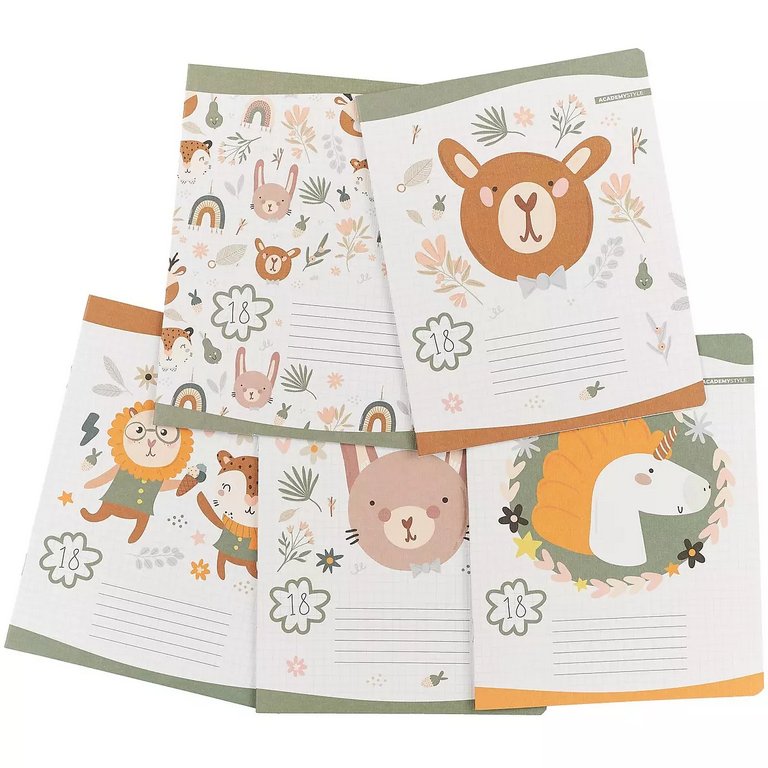 Тетрадь 18 лист кл. А5 "Зверята Бохо" 5 видов