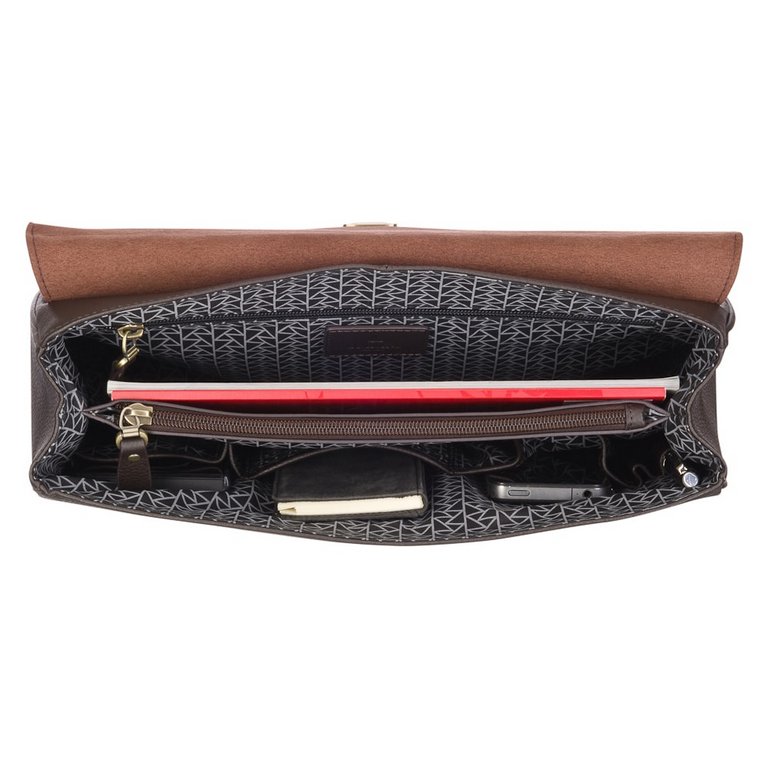 Портфель Dr.Koffer 27*34*12см, нат. кожа, со съемным плечевым ремнем, коричневый