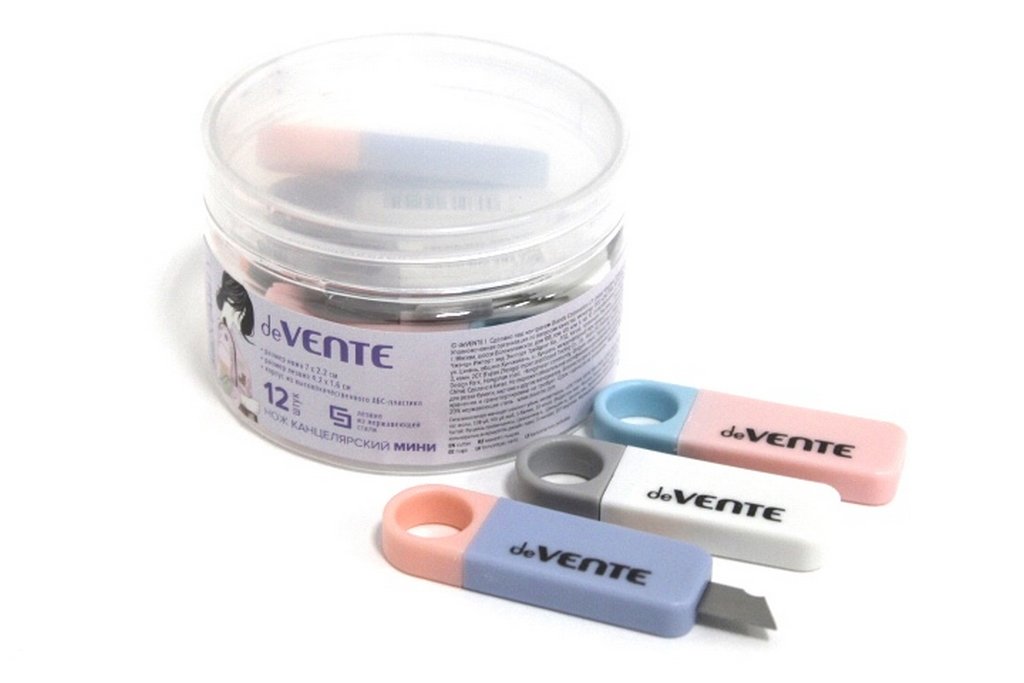 Нож канцеляр. шир. 1,6 см, пластик, МИНИ (дорожный) 7x2,2 см deVENTE