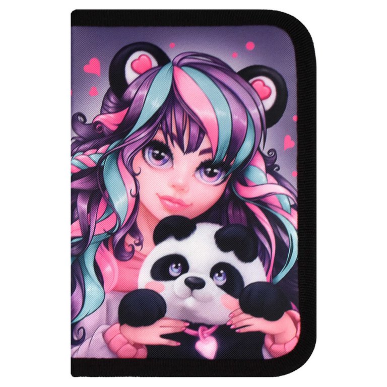 Пенал 1 отд. 1 откид. планка для девочки Феникс+ "Девушка с пандой" 13.3x20x3.5 см (ткань)