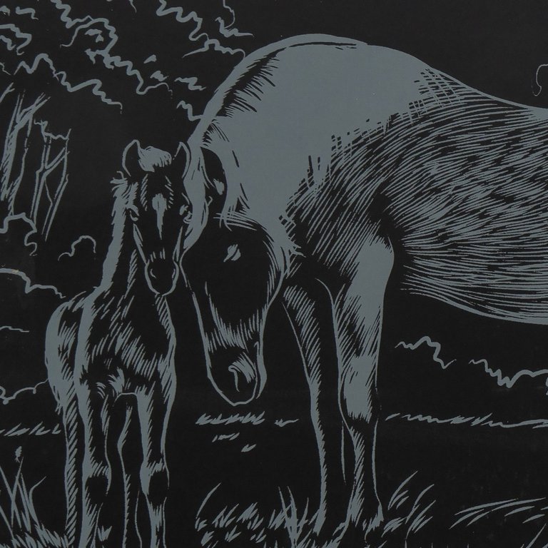 Гравюра А4 золото "Лошади" Lori