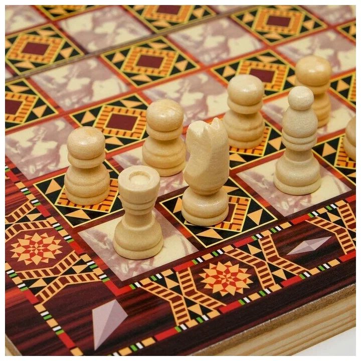 Игра настольная Шахматы, шашки, нарды "Узоры" (дерево) 29*29 см