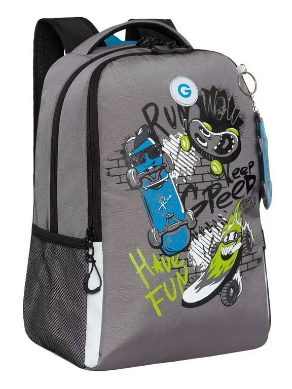 Рюкзак школьный для мальчика Grizzly 38*29*16 см, серый/черный