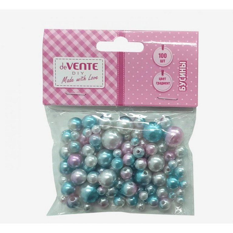 Бусины пластиковые перламутровые "Green Forest" 100 шт/уп, градиент мятно-розовый, deVENTE