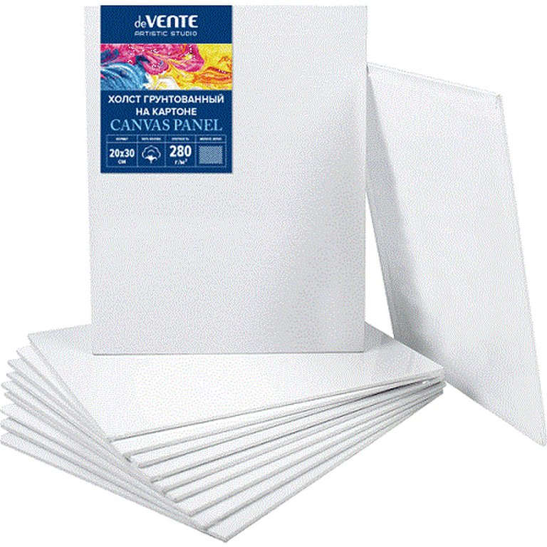 Холст грунтованный на картоне 20*30 см мелкое зерно (100% хлопок, 280 г/м) deVENTE