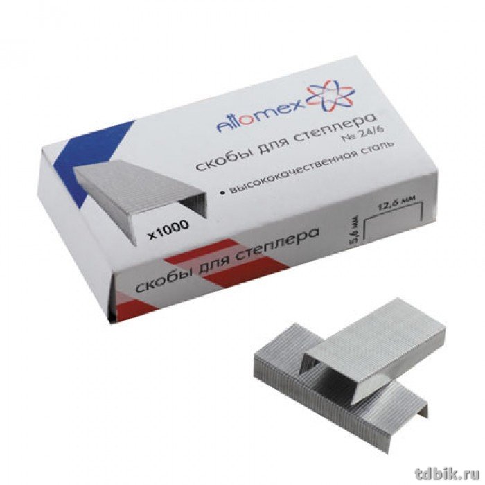 Скобы 24/6 Attomex 1000 шт/уп оцинкованные, 30 листов