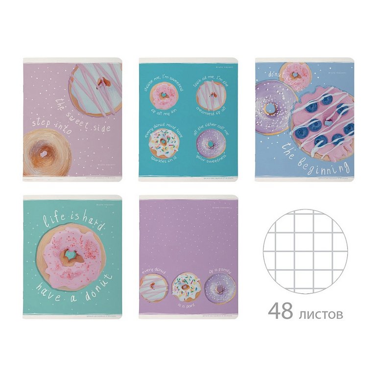 Тетрадь 48 лист кл. А5 на скрепке "DONUT" ассорти