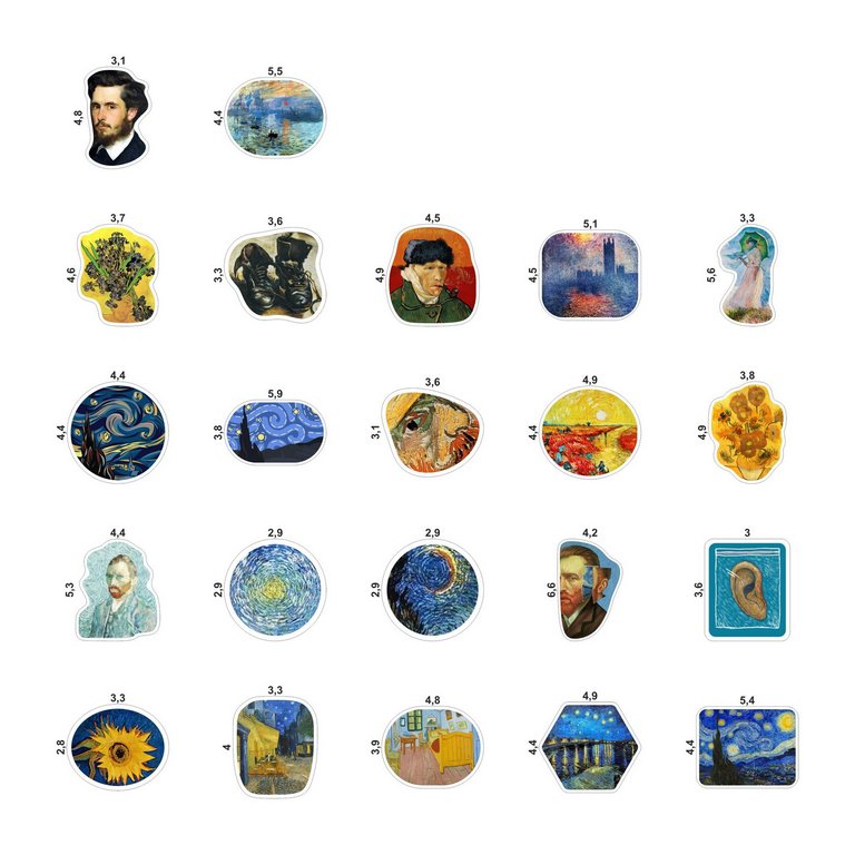 Набор наклеек  4 листа "Эпоха Импрессионизма" (22 шт) Nalepking