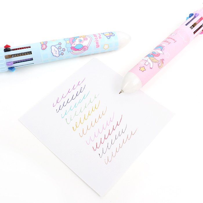 Ручка шариковая сувенирная автомат 10-и цветная "Единорожка"