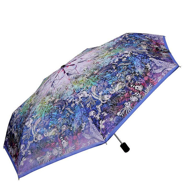 Зонт женский суперавтомат Fabretti, мини , 3 сложения, эпонж, синий