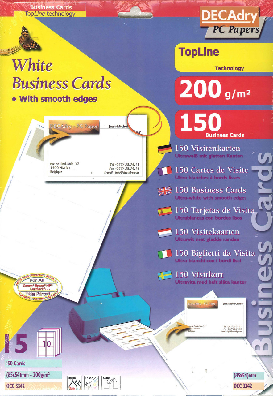 Заготовка для визитных карточек Apli DECAdry JopLine, цвет-белый 10 шт/листе А4 200г/м.15 л/уп.прям.