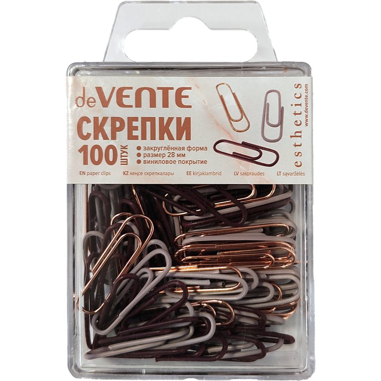 Скрепки 28 мм 100 шт/уп цветные deVENTE "Esthetics" в пластик. боксе, цв. ассорти