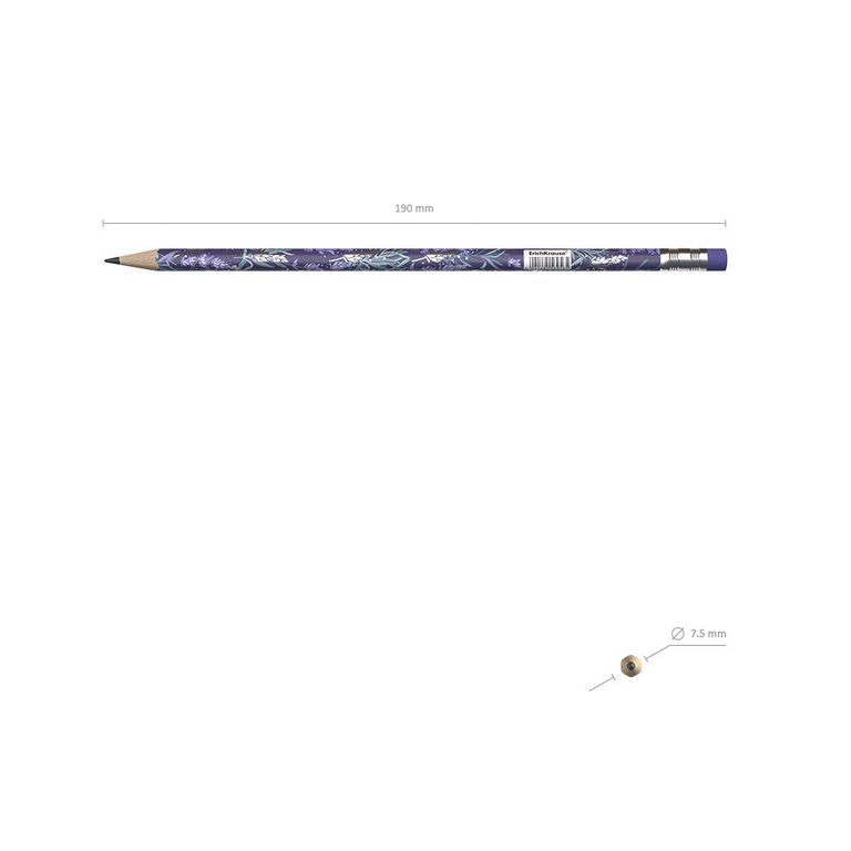 Карандаш ч/г HB с рис. трехгранный ErichKrause "Lavender" с ластиком корпус ассорти