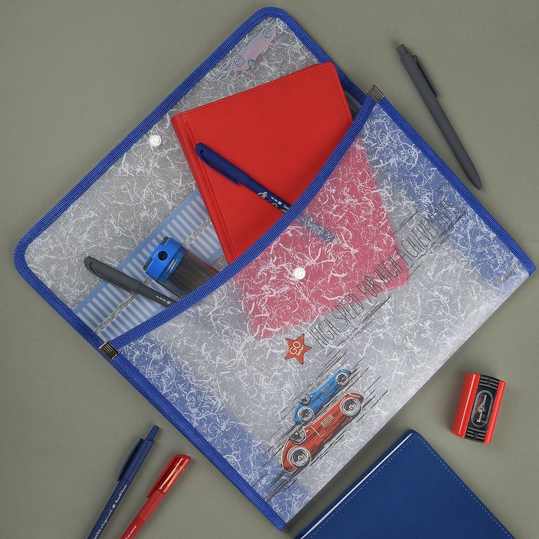 Папка для тетрадей А4 на кнопке BrunoVisconti "Cars" с текстильной окантовкой