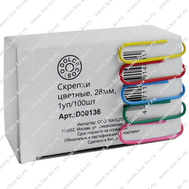 Скрепки 28 мм 100 шт/уп цветные DOLCE COSTO