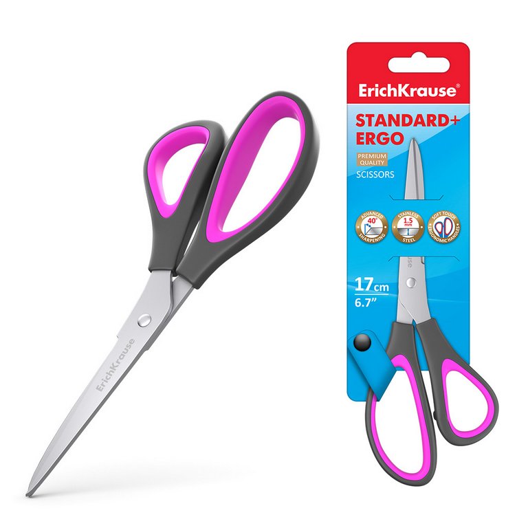 Ножницы 170 мм рукоятка с резиновыми вставками  Erich Krause "Standard+ Ergo"
