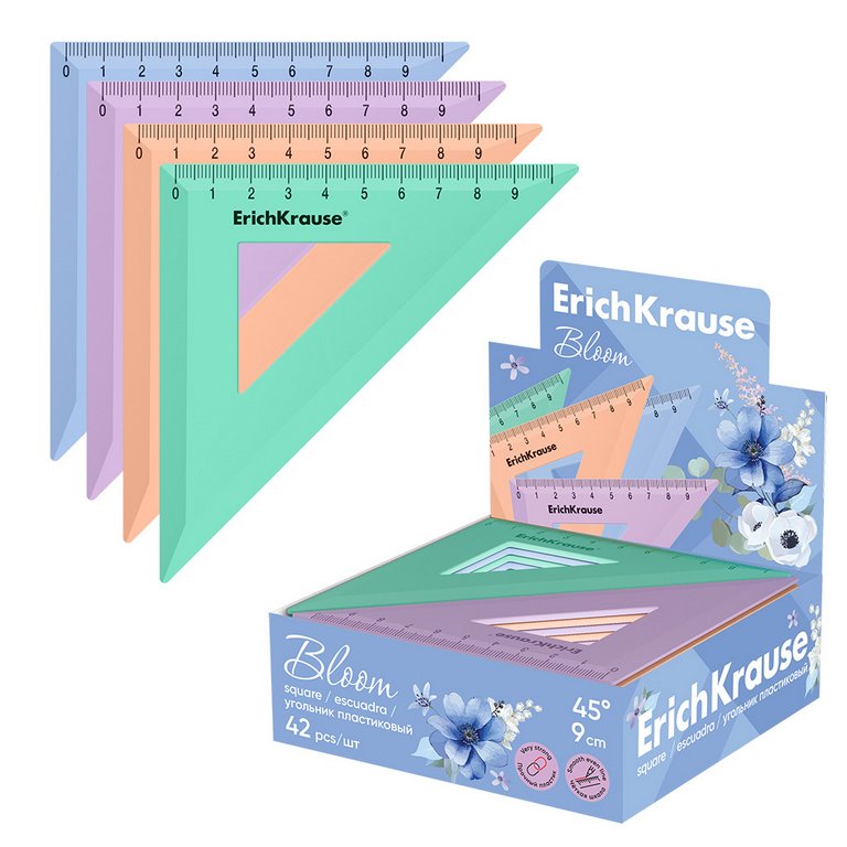 Треугольник пласт. 45 град. 90мм  ErichKrause Pastel Bloom, ассорти