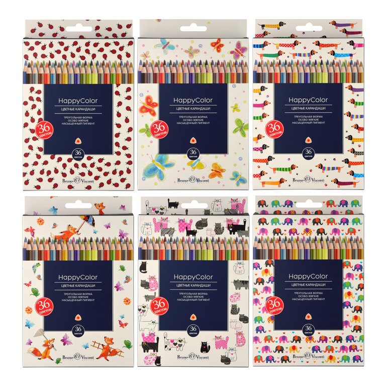 Набор карандашей  36 цв. трехгранные Bruno Visconti "Happycolor"