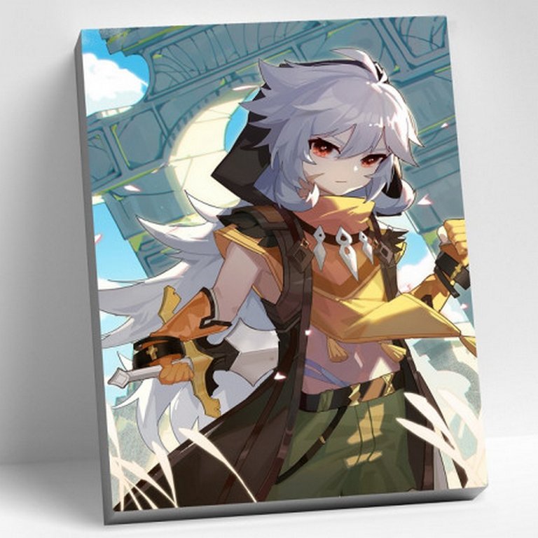 Роспись по номерам (холст) 30*40см Геншин "Рэйзор" (основа+акрил. краски+кисти) 33 цв.