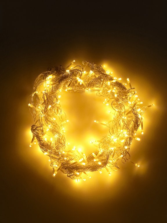 Гирлянда комнатная Нить 25м, 250 теплых ламп, 8 режимов, прозрачный провод 220Вт