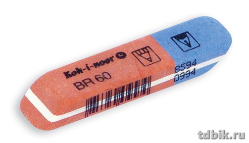 Ластик KOH-I-NOOR "Blue Star" 57х14х8 мм комбинированный красн/син для графита и чернил