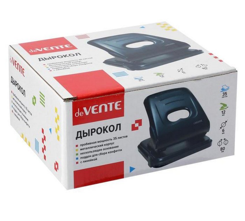 Дырокол до 35л метал. deVENTE с линейкой черный