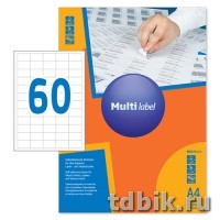 Этикетки самоклеящиеся А4 38*23,5  этикеток, 60 этикеток, прямоуг. края, белые, MultiLabel