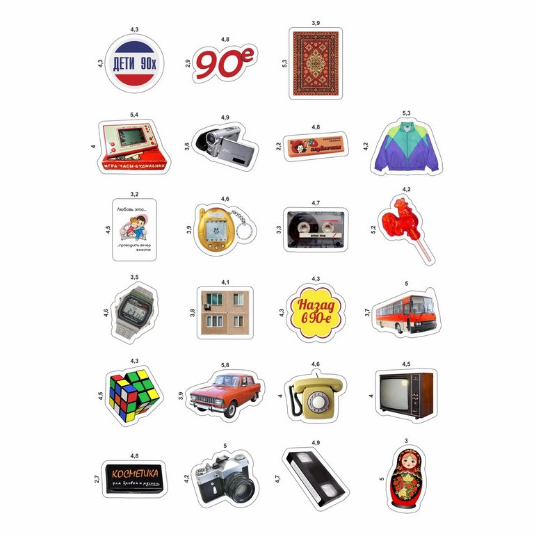 Набор наклеек  4 листа "Эстетика 90х" (23 шт) Nalepking