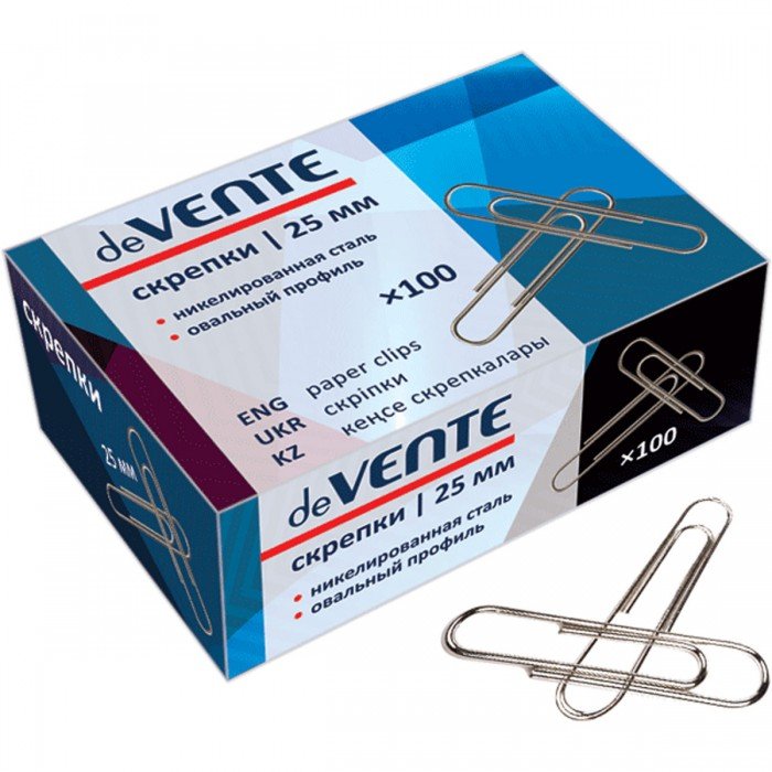 Скрепки 25 мм 100 шт/уп никелированные "deVENTE"