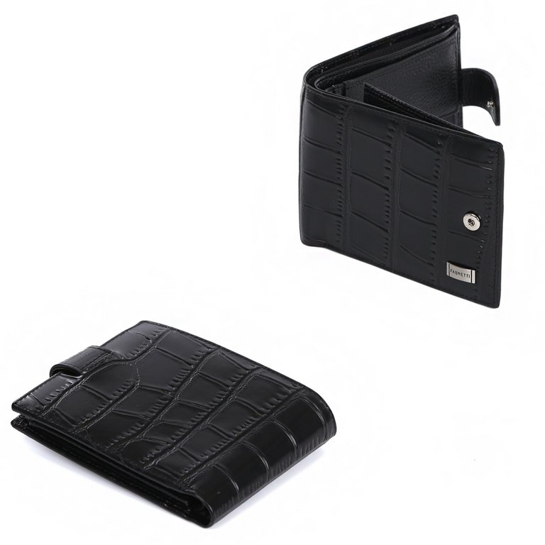 Портмоне FABRETTI мужское, нат.кожа, 13,5*9,5*3см, черный