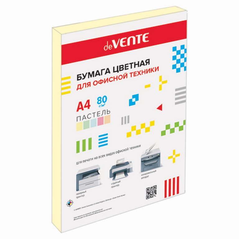 Бумага "deVente" 80г/м2 А4,  20 лист/уп, желтый пастельный