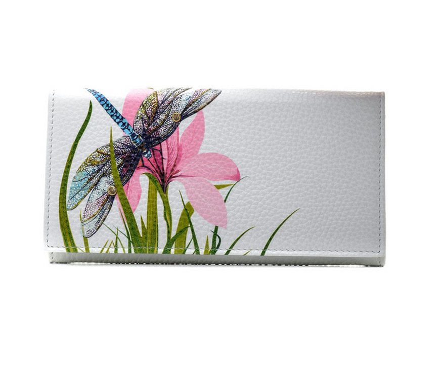 Портмоне D.Morelli женское "Альба" большое, нат.кожа, принт стрекоза