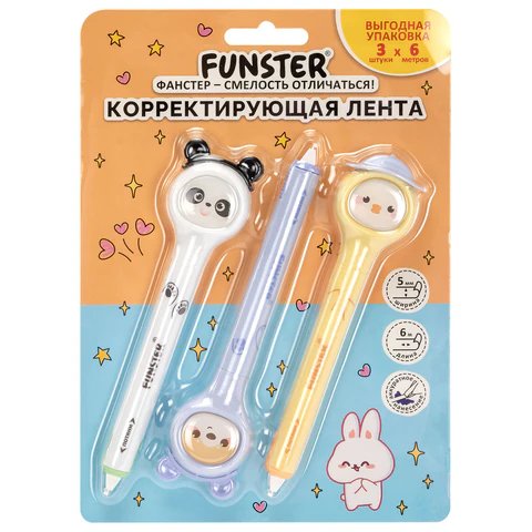 Корректирующая лента в диспен. 5 мм х 6 м FUNSTER "Милые зверята" ассорти (3 шт./уп)