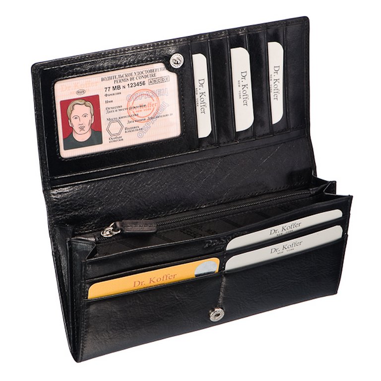 Портмоне Dr.Koffer 9,5*18,5см, нат. кожа, тиснение черный