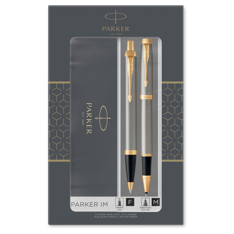 Набор подарочный Parker "IM Brushed Metal GT" (ручка шарик. 1мм и ручка-роллер 1мм, корп. серебро)