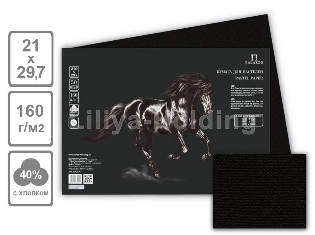 Бумага для пастели "Палаццо" 210*297мм Dark night, 160 гр (50л/уп), цвет темная ночь